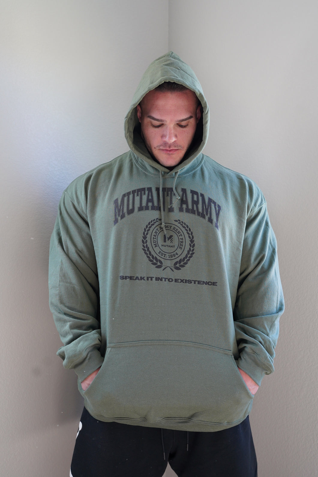 #3** Army Green Mutant Army Logo Hooded Sweatshirt